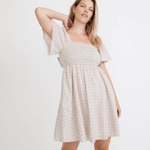 Madewell seersucker Lucie Tie Back mini plaid dress